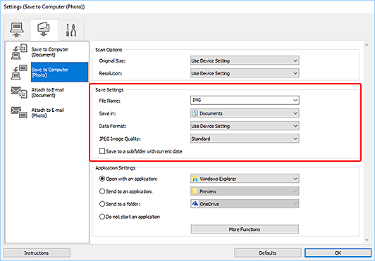 figure: Settings dialog box